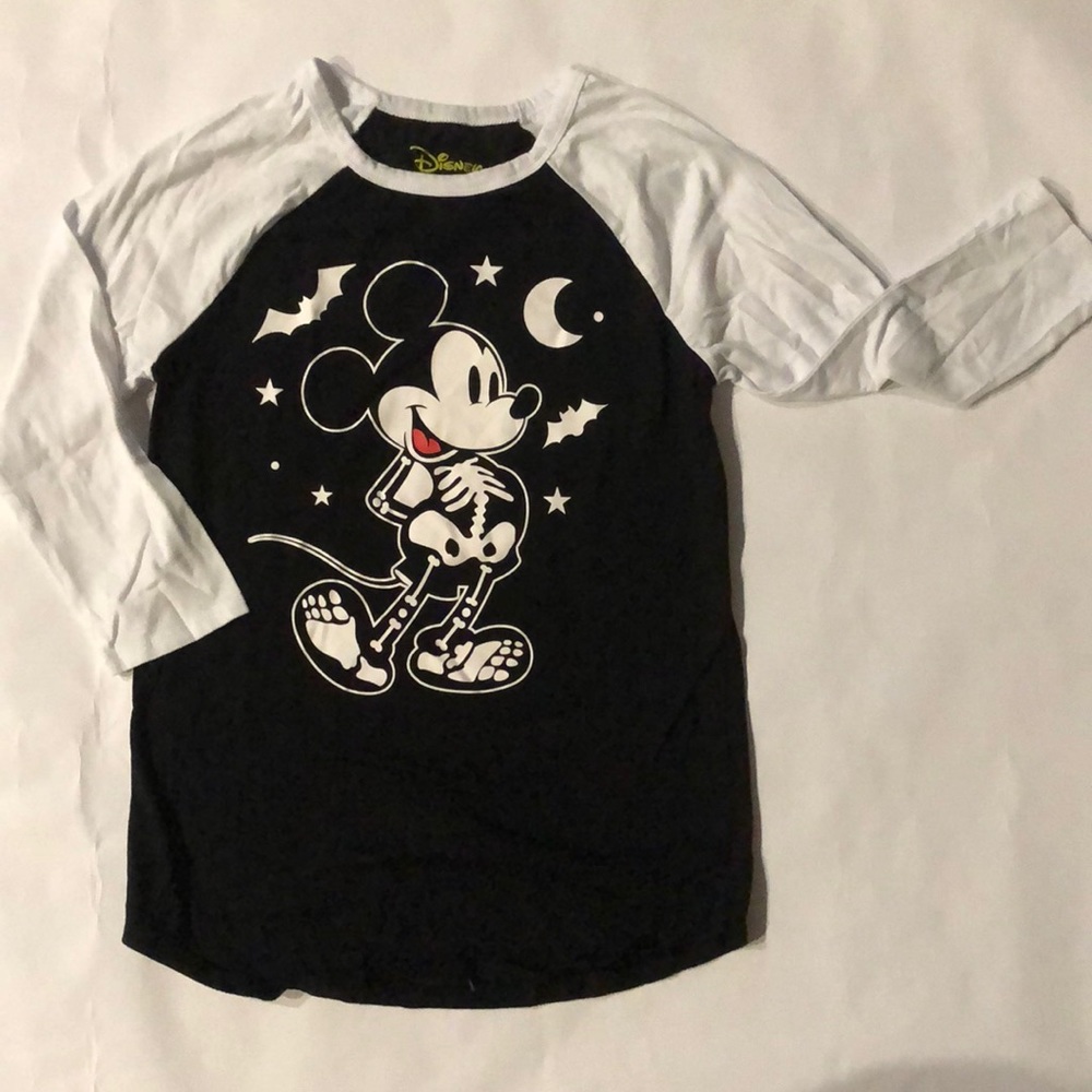 Disney Halloween Mickey Mouse Skeleton Glow-in-the-Dark 3/4 sleeve